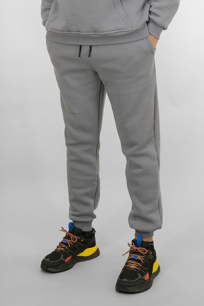 Souris Men's Gray Sweatpants Relaxed Fit 3 Thread Fleece-Lined Drawstring Ribbed Waist