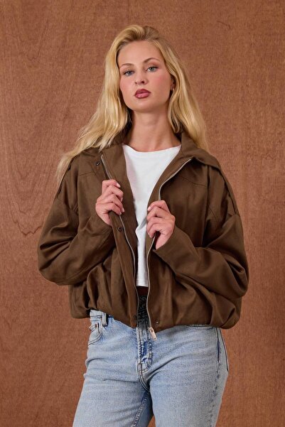 CELITA Women's Suede Zippered and Snap Fastener Lined Jacket