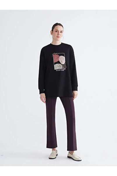 LC Waikiki Γυναικείο τουνίκ LCWAIKIKI Basic Black Crew Neck με τύπωμα oversized