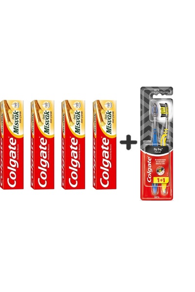 Colgate Diş Macunu Misvak 75 ml 4 Adet + Zig Zag Charcoal 1+1 Orta Sert Diş F...