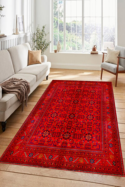 Kessy Home Studio Geleneksel Oriental Desenli Kırmızı Salon Halısı Yıkanabili...