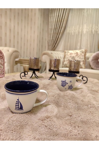 Madame Coco Marines Ocean Set of 2 Mugs - Blue - White - 245 ml