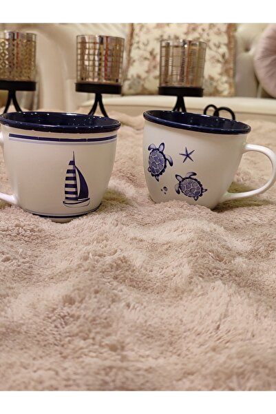 Madame Coco Marines Ocean Set of 2 Mugs - Blue - White - 245 ml