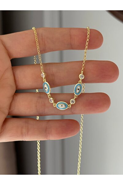 emy by emel luxury silver jewelry Altın Kaplama Mavi Mineli Nazar Boncuklu Ko...