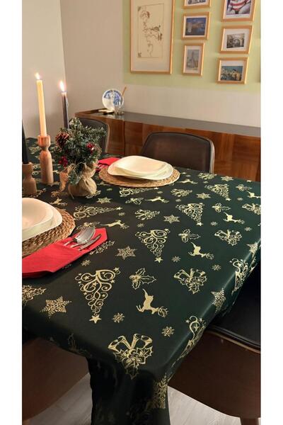 homease Jacquard Glitter Christmas Pine Tree Patterned Worry-Free Green Tablecloth