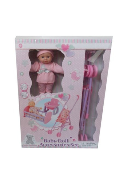 Supermarketul Copiilor Complete Set 4 in 1 - My Baby Travelling, Stroller, Crib, Highchair and My Soft Baby Doll