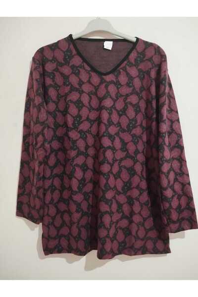 anne moda ankara Winter, Patterned, 95% Viscose, V-Neck, Soft Blouse