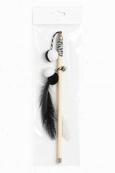 YILDIZ DİJİTAL HOME Furry Bell Cat Fishing Rod Toy – Wooden Handle, Pompom, Durable String, Exercise and Hunting Game