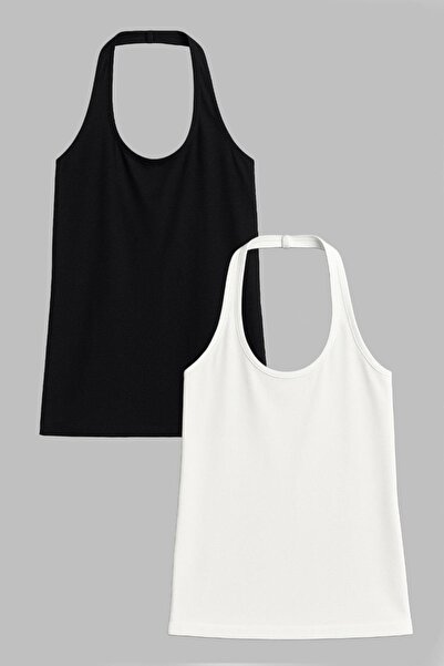 COTENCONCEPT 2 Pieces Cotton Blend Halter Neck Tank Top T-Shirt