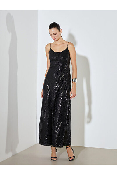 LC Waikiki Seasonal Deals from Rmz Clothing Black U-Neck Strap Sequined Dress