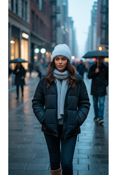 DKDZ SHOP Plush Beanie and Plush Earmuffs Foldable Beige (Set of Two)