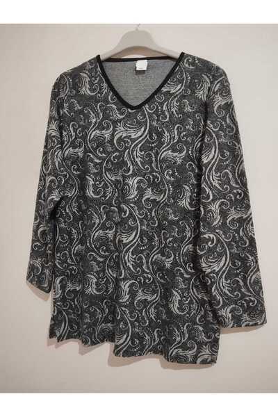 anne moda ankara Winter, Patterned, 95% Viscose, V-Neck, Soft Blouse