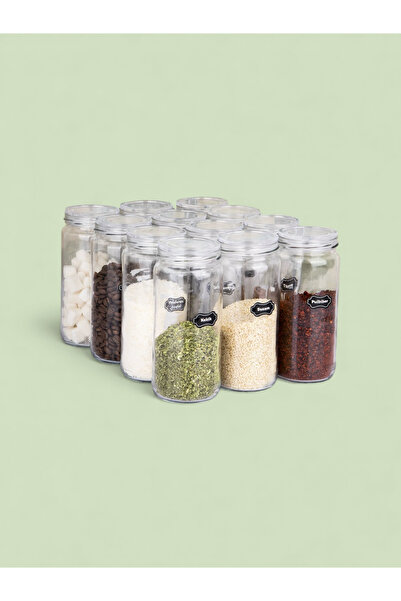 mafa home 12-Piece Acrylic Vacuum Lid 500 ml Tube Jar Mega Size Spice Container with Label Gift