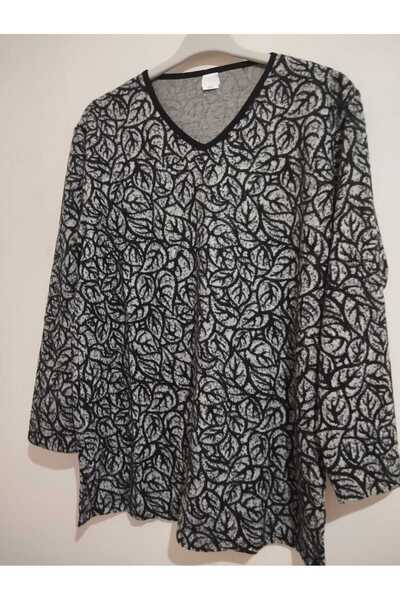 anne moda ankara Winter, Patterned, 95% Viscose, V-Neck, Soft Blouse