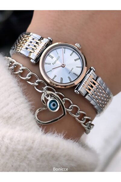 Ferrucci Women's Watch, Rose Silver Steel Band, Mini Case, Roman Numerals, in Stylish Gift Box with Bracelet Gift