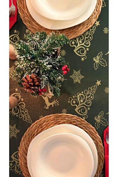 homease Jacquard Glitter Christmas Pine Tree Patterned Worry-Free Green Tablecloth