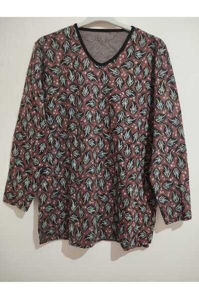 anne moda ankara Winter, Patterned, 95% Viscose, V-Neck, Soft Blouse