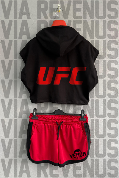 Vordevia طقم رياضي نسائي من UFC مطبوع مصنوع من القطن بنسبة 100% بغطاء رأس زير...