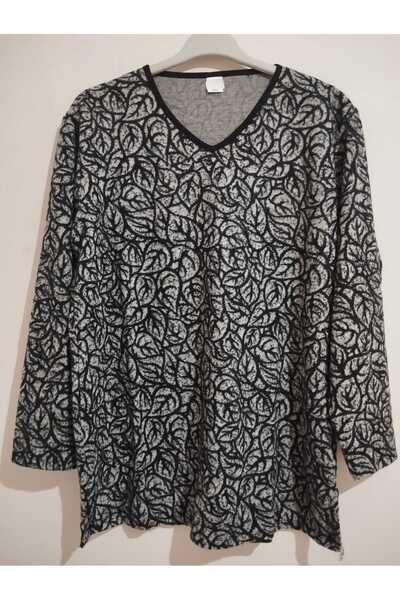 anne moda ankara Winter, Patterned, 95% Viscose, V-Neck, Soft Blouse