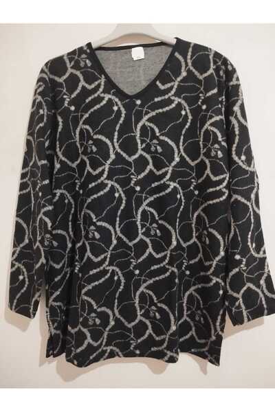 anne moda ankara Winter, Patterned, 95% Viscose, V-Neck, Soft Blouse