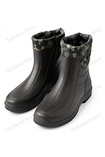 Toptancı Amca Çizme Kar Botu Lastik Erkek Bot Içi Kürklü Su Geçirmez Çizme Bo...