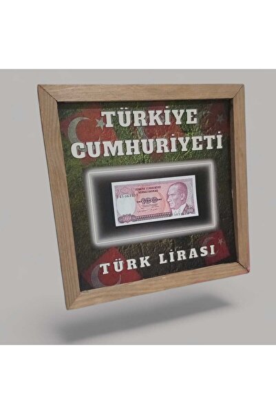 Yediotuz Nostaljik Türk Lirası Hatıra Tablosu - 30X30 cm Dekoratif Ahşap Çerç...