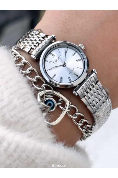 Ferrucci Women's Watch, Silver Steel Band, Mini Case, Roman Numerals, Comes in a Stylish Gift Box with Bracelet Gift