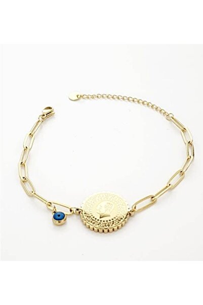 AKSESUARIM Women's Evil Eye Beaded Quarter Steel Bracelet