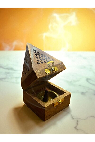 Hac AVM Tütsülük - Buhurdanlık Altıgen Ahşap Piramit Tütsülük – Kapaklı, Koni...