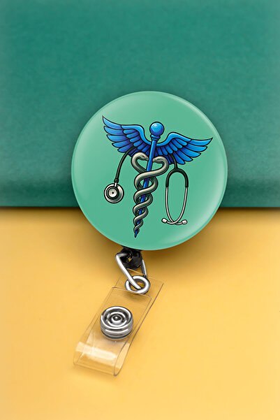 Apptakı Kadüse Tıp Sembolü Steteskop Metal Buton Yoyo Yaka Kartığı Kart Tutuc...
