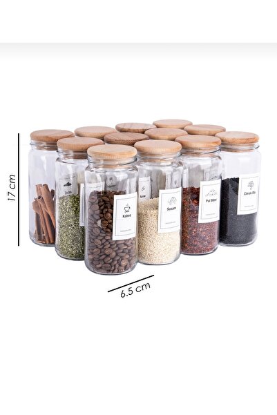mafa home 12-Piece Wooden Vacuum Lid 500 ml Tube Jar Mega Size Spice Container with Label Gift