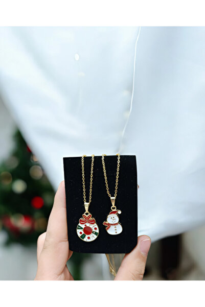 RÜZGARBİJÜTERİ New Year's Necklace Set – Candy Cane & Snowman – 2-Piece Gold ...