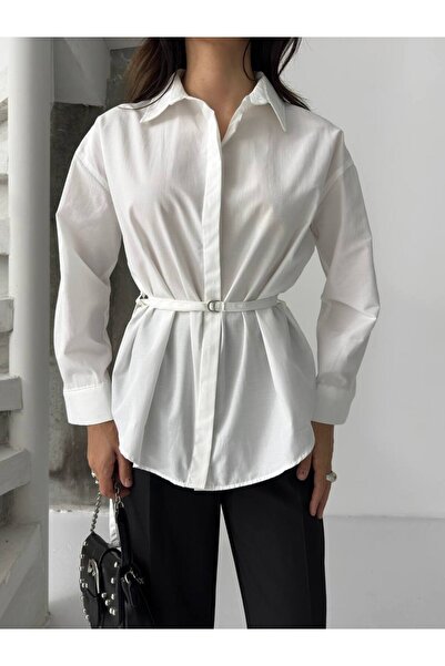 MAXXANA Poplin Shirt with Hidden Placket and Belt