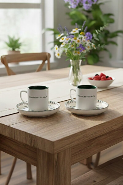 Silvia طقم فناجين قهوة تركية بيضاء من السيراميك مكون من قطعتين