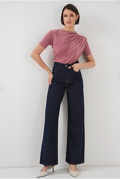 Diviny Women's Pink Sandy Short Sleeve Draped Shirred Blouse