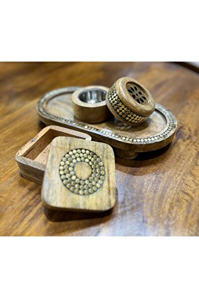 South house طقم مبخرة خشب مكون من مبخرة وصينيه وصندوق العود منقوش فصوص نحاسية...