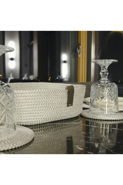 LinaHouse Handmade Double Gray Bread Basket 26 cm |   Polyester Poly Cord Rop...