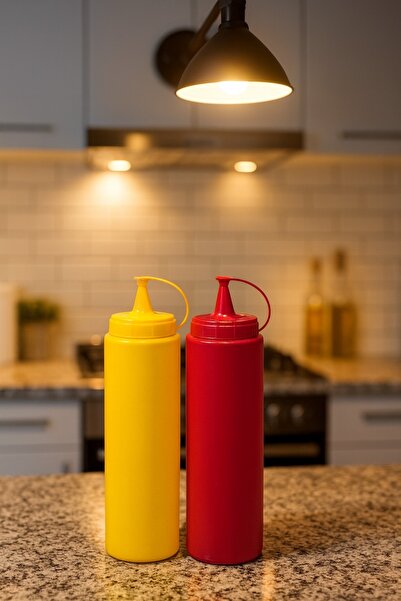 PEARSTORE Plastik Yağlık Sosluk Şişesi 500 Ml 4Lü Sarı Yağdanlık,Sosluk Ketça...