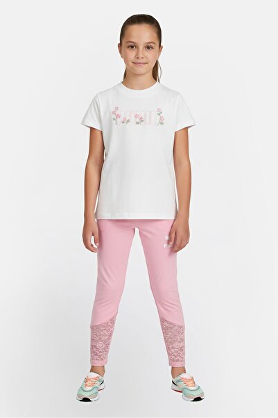 Puma Kids Girl 2 Pcs Brand Logo Short Sleeve Top And Leggings Set, Multicolor