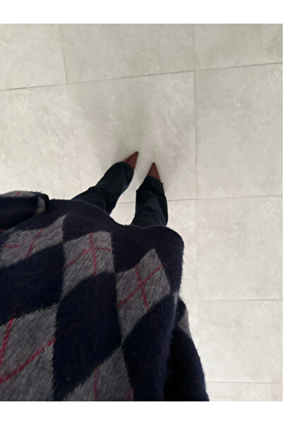 POİNE Women's Diamond Patterned Oversized Premium Knitwear Sweater