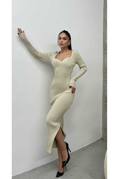 Azra Moda Style Tricotaj Flexibil material elastic Rochie lungă Femei