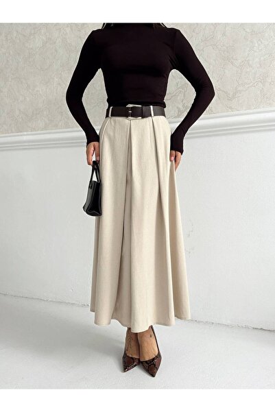 MAXXANA Belted Pleated Polyviscose Skirt