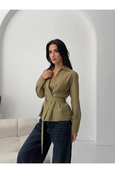 MAXXANA Hidden Placket Belted Poplin Shirt