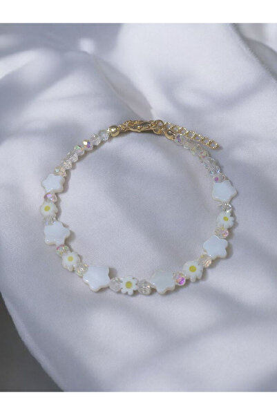 Madam Bikan Jan Janlı Papatya Detaylı Beyaz Yıldız Bileklik