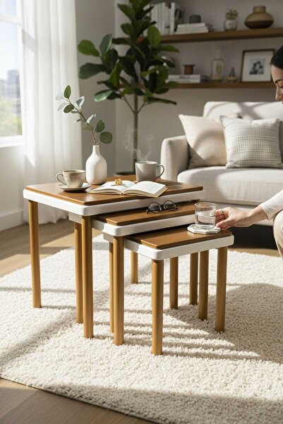 Akabesan Aksesuar Antakya Serisi Modern Tasarım Ceviz Beyaz Detaylı Kayın Ağa...