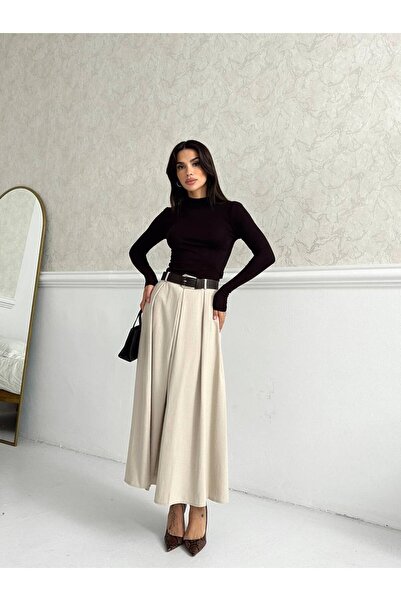 MAXXANA Belted Pleated Polyviscose Skirt