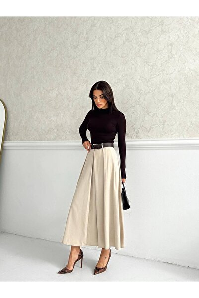MAXXANA Belted Pleated Polyviscose Skirt