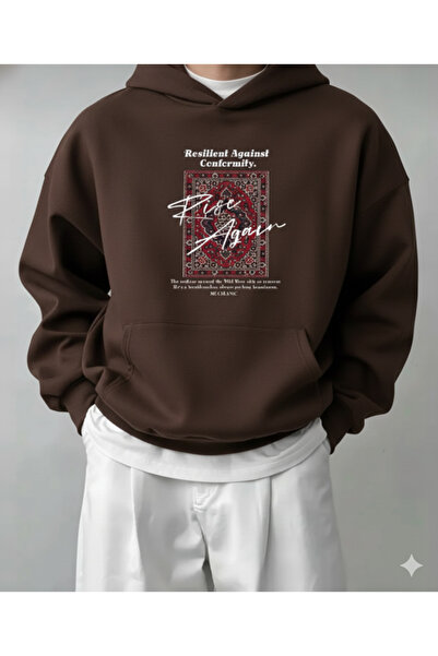 NİCE Ri̇se Again Pre-Printed Oversized Unisex Men's Hooded Sweatshirt