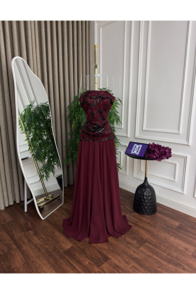 DEYARA FASHION Evening dress with embroidered bodice and chiffon flared skirt