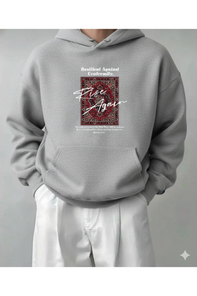 NİCE Ri̇se Again Pre-Printed Oversized Unisex Men's Hooded Sweatshirt